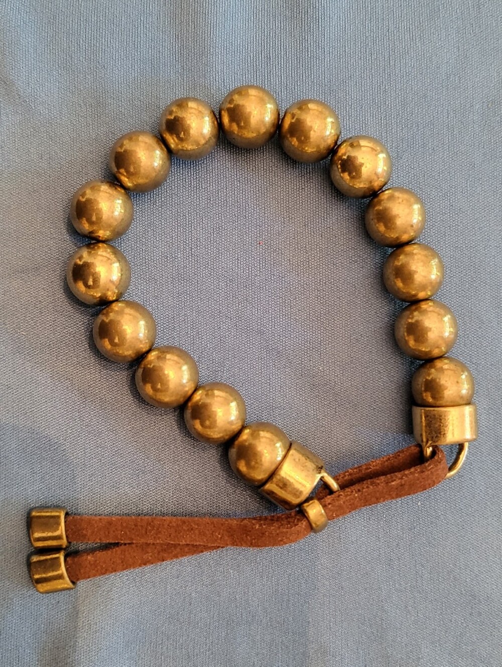 Fossil Brass Bead Leather Bracelet